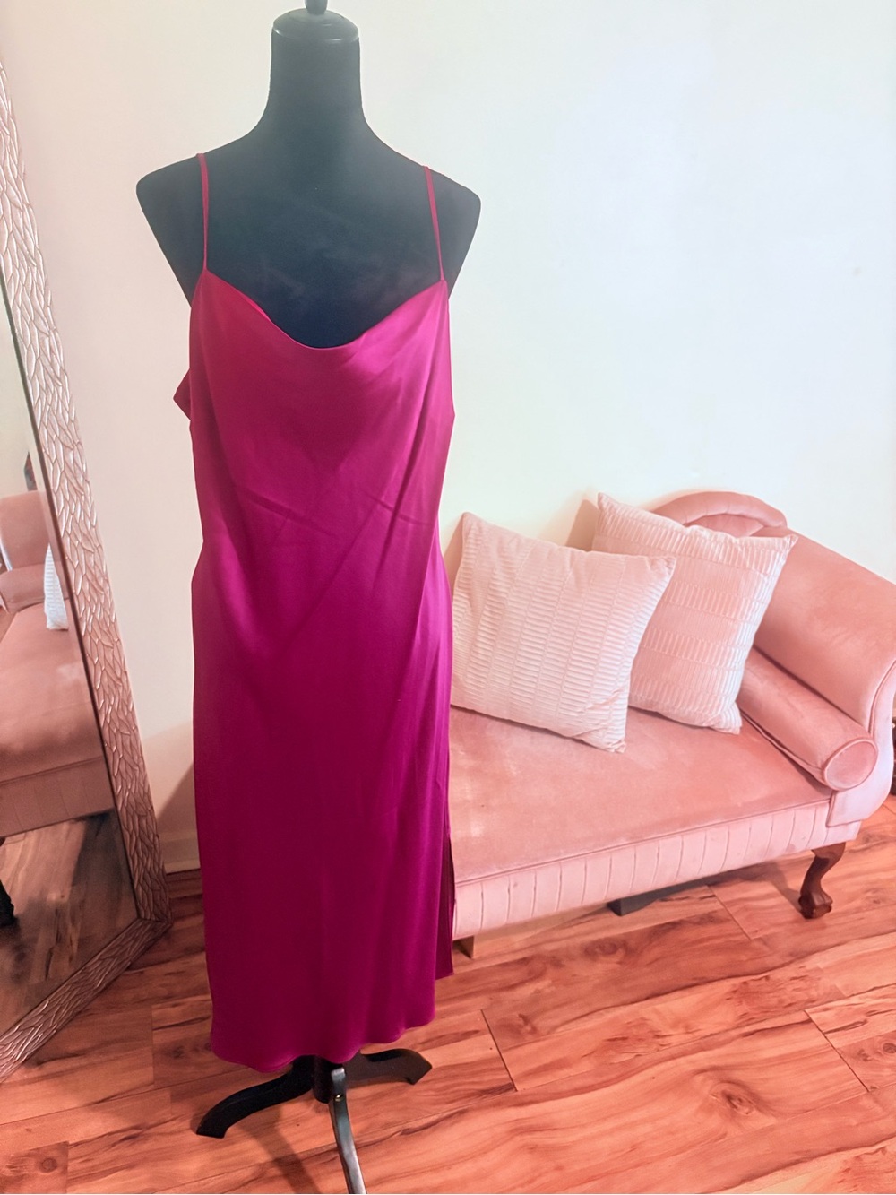 Express Magenta Satin Slip Dress with Cowl Neck